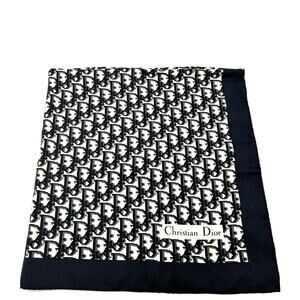 30" Vintage Christian Dior Navy and White Silk Monogram Scarf